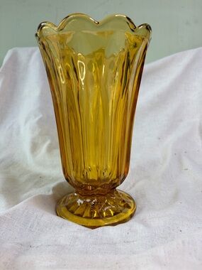 Amber Glass Fluted Vase - Home Accents